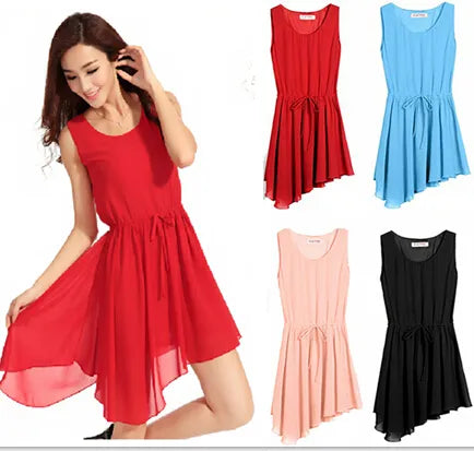 2023 New Summer 10 color asymmetrical chiffon dress,   -  sexy party dress, fashion women vestidos girl dresses maxi dress - KAISERINC