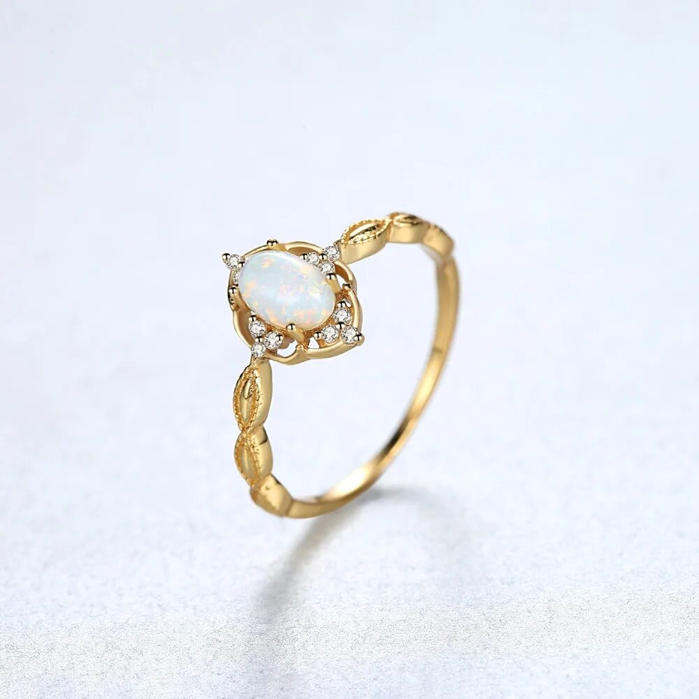 CZCITY Exquisite Vintage Design Blue/White Fire Opal Rings for Women 100% 925 Sterling Silver Bridals Engagement Rings Jewelry