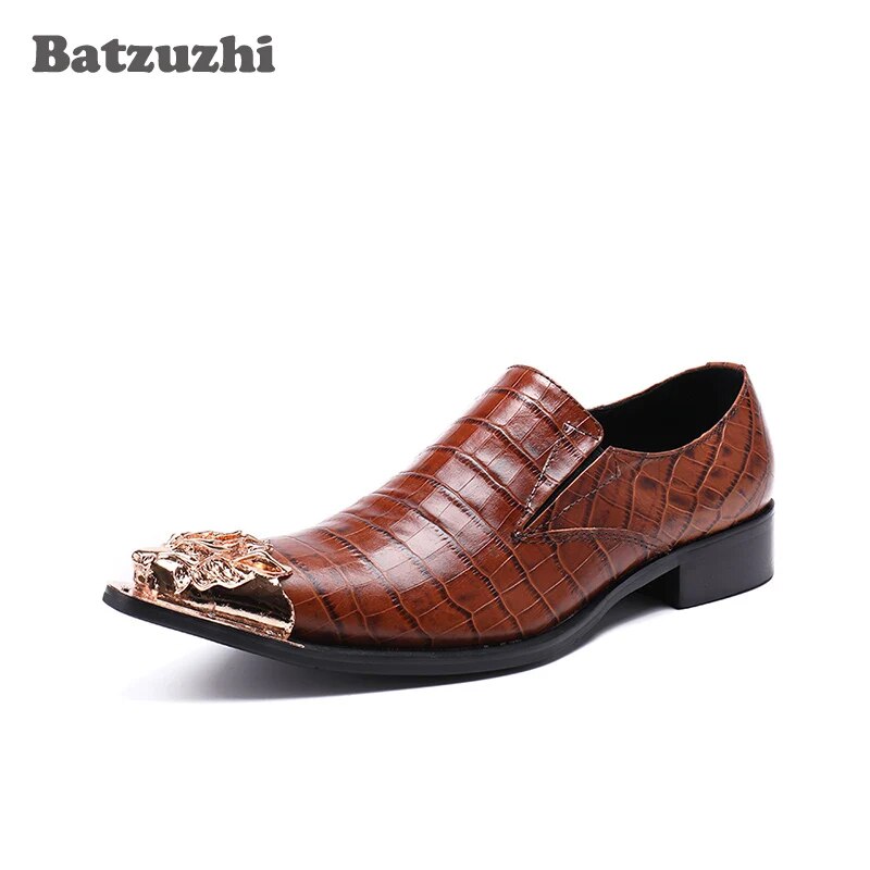 Batzuzhi Men Dress Shoes Leather Gold Iron Toe Men's Shoes Formal Men Oxford Flats Business Leather Shoes Zapatos Hombre