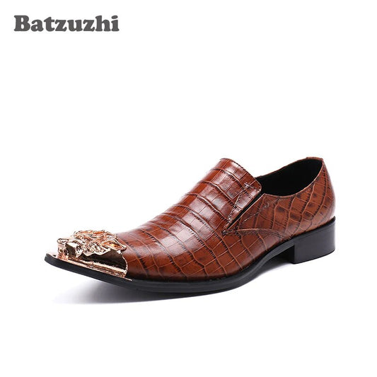 Batzuzhi Men Dress Shoes Leather Gold Iron Toe Men's Shoes Formal Men Oxford Flats Business Leather Shoes Zapatos Hombre