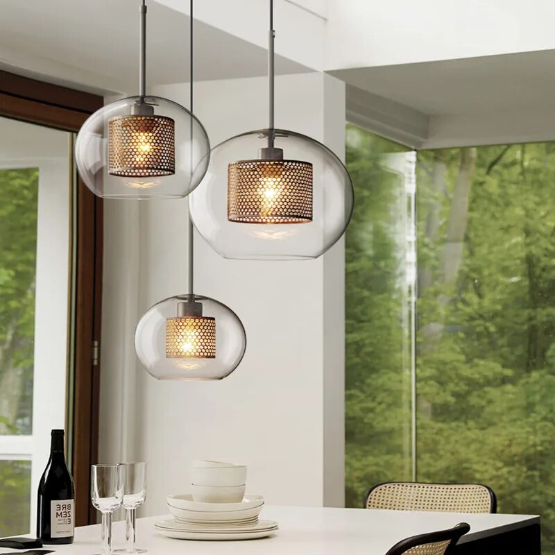 Vintage Loft Glass Ball LED Pendant Light Creative Industrial Restaurant Pendant Lamp Nordic Cafe Bar Hanging Light Fixtures