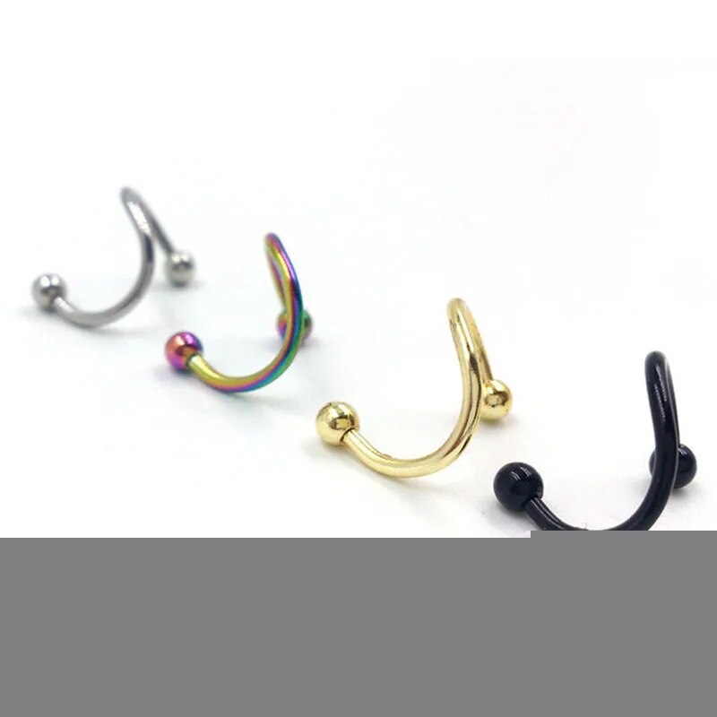 1Pair8mm Spiral Surgical Steel Spiral Twisted Lip Ring Nose Rings 16 Gauge Ear Cartilage Helix Piercing Body Accessories Jewelry