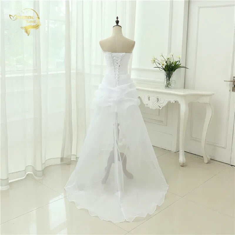 Vestido De Noiva 2023 New Shiny Organza Women Bride Sweetheart Beading Front Short Back Long White Ivory Wedding Dresses OC3399 - KAISERINC