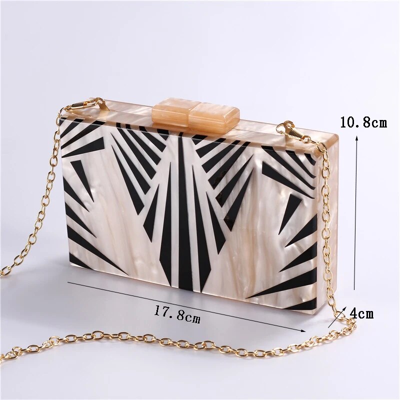Fashion Pearlescent Acrylic Bag Chain Women Messenger Bag Geometric Patchwork Clutches Elegant Evening Bag Party Prom Handbags