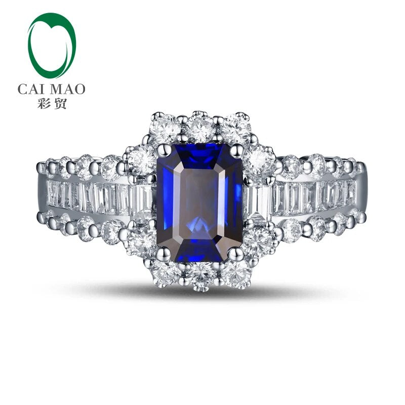 18K/Au750 White Gold Natural 1.2ct Sapphire & 0.80ct Diamonds Engagement Ring