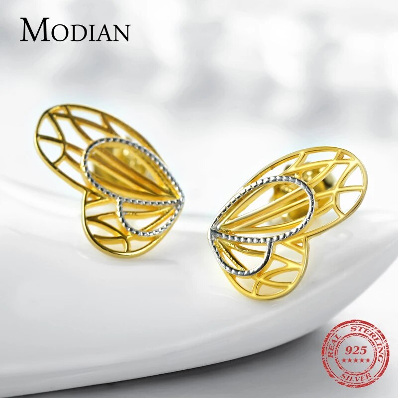 Modian Fashion 100% 925 Sterling Silver 18K Gold Plated Line Lovely Butterfly Stud Earrings For Women Charm Silver Fine Jewelry