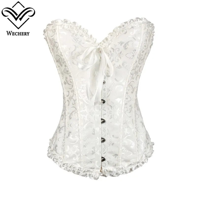 Gothic Corset Corselette Women's Corsets Steampunk Plus Size Overbust Corsage White Bodice Tops Sexy Lace Up Bustier S-6XL