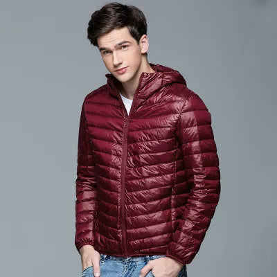 Men Fluffy Winter Coat Fashion Hooded Duck Down Jackets Ultralight Puffer Down Coat Portable Slim Feather Filling Parkas 5XL 6XL - KAISERINC
