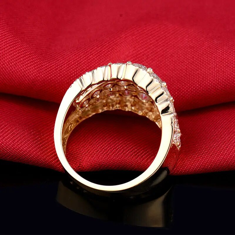 LOVERJEWELRY Wedding Band Ring 18k Yellow Gold Luxury Real Diamonds Ring For Women Engagement Party Rings Valentine's Day Gift