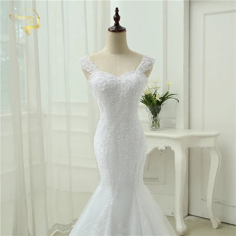 Sexy Vestidos De Novia Mermaid Robe De Mariage Tulle With Lace Detachable Straps Long Wedding Dresses 2023 Lace Up Bridal Gown - KAISERINC
