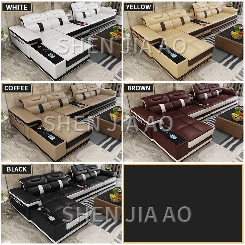 Multi-function Living Room Leather Sofa Simple Modern Smart Sofa Combination Large Size Leather Sofa 1PC