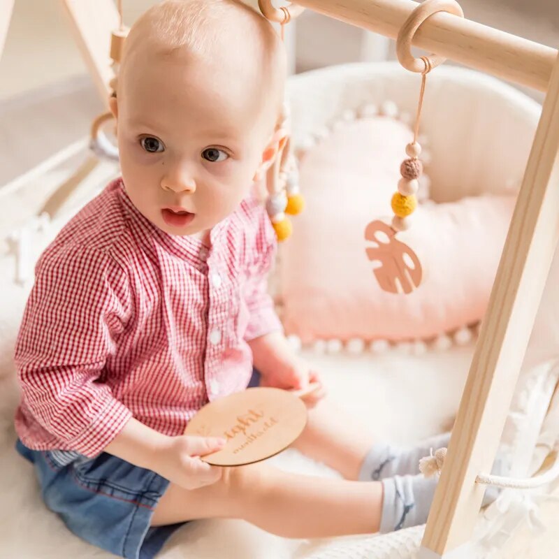 Let's Make Baby Toys 1set/4pcs Play Gym Wooden Beads Beech leaf Pendant Teething Nursing Stroller 0-12 Months Baby Rattle Toys