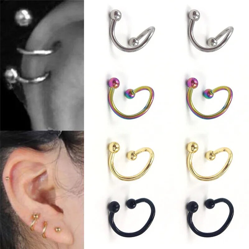 1Pair8mm Spiral Surgical Steel Spiral Twisted Lip Ring Nose Rings 16 Gauge Ear Cartilage Helix Piercing Body Accessories Jewelry