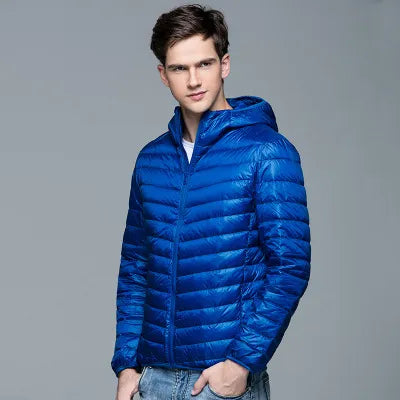 Men Fluffy Winter Coat Fashion Hooded Duck Down Jackets Ultralight Puffer Down Coat Portable Slim Feather Filling Parkas 5XL 6XL - KAISERINC