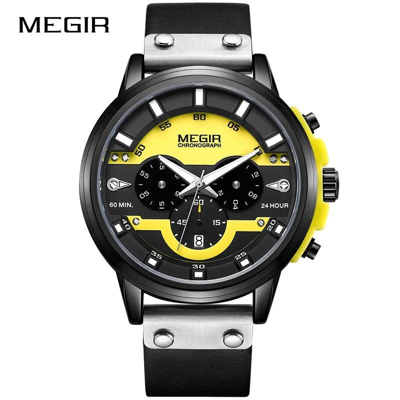 MEGIR New Men's Watches Luxury Top Brand Chronograph Sports Watch Waterproof Leather Quartz Wrist Watch Relogio Masculino 2020