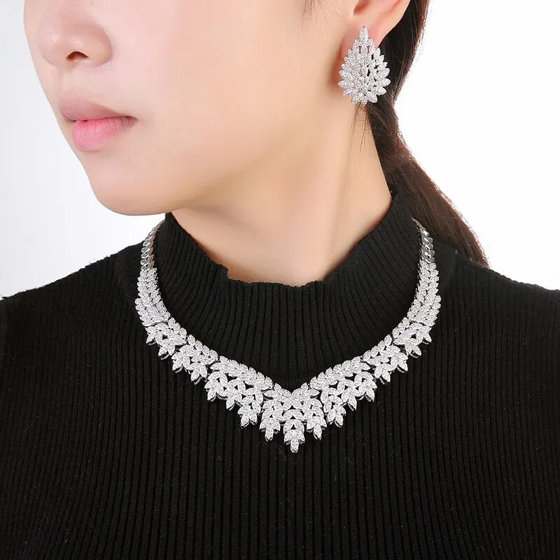 Hadiyana Trendy Noble Micro Pave Cubic Zirconia Dubai Jewelry Sets Latest Luxury Bridal Wedding Jewelry Set For Women TZ8025