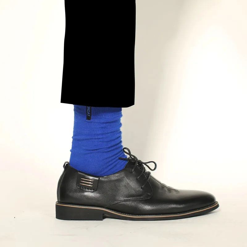 New Men's Colored Cotton High Quality Solid Color Business Casual Week Long Socks 7 Pair