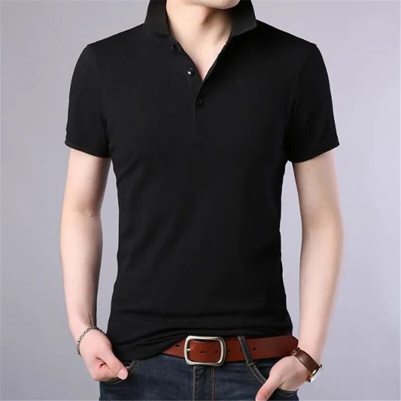 50pcs Men Lapel Collar Tops&Tees High-end Cotton Short Sleeve Shirt Summer Big Yards Smart Casual Classic Gentleman Polos Shirts