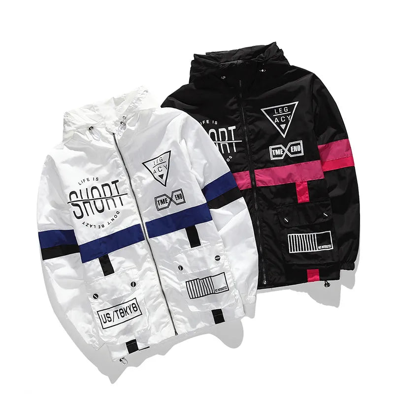 Drop Shipping Spring Autumn Men's Jackets Hip Hop Sportswear Hooded Coat Women American College Thin Windbreaker varsity jacket - KAISERINC