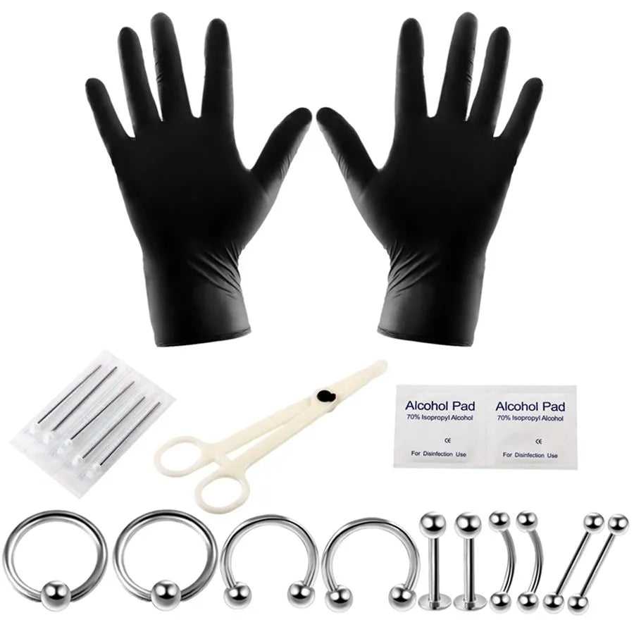 20Pcs/lot Pro Body Piercing Tools Kit Piercing Needle Disposable for Horseshoe BCR Lip Eyebrow Tongue Rings Body Jewelry 14G&16G