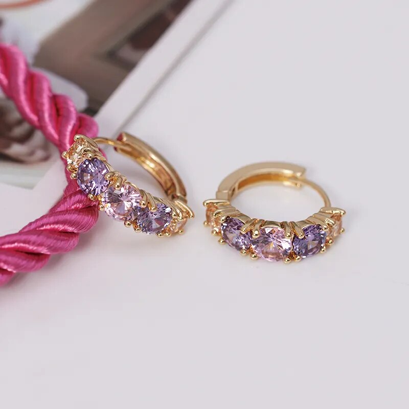MxGxFam Pink Multicolor Round Zircon Hoop Earrings For Women Gold color 18 Fashion Jewelry AAA+