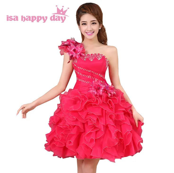 princess womens yellow pink corset evening gowns short tulle ball dresses one shoulder arrival girl fashion pageant dress W2141 - KAISERINC