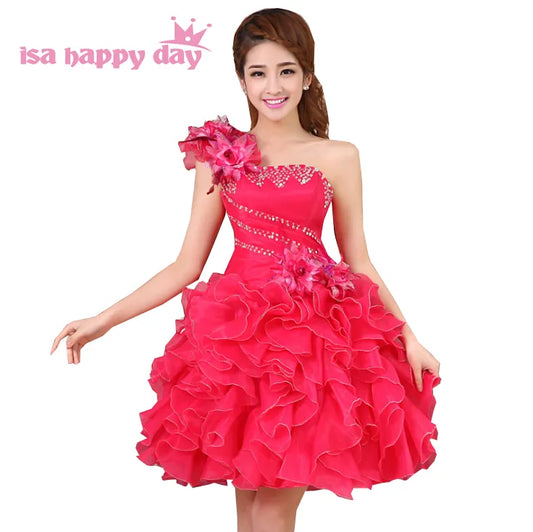 princess womens yellow pink corset evening gowns short tulle ball dresses one shoulder arrival girl fashion pageant dress W2141 - KAISERINC