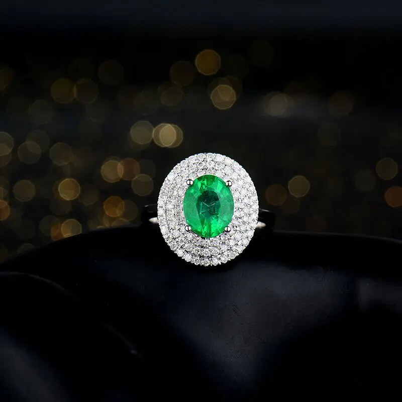 LANMI 2.2ct Natural Emerald Diamonds Wedding Women Rings Solid 18kt White Gold Zambia Emerald Ring Natural Gemstone Jewelry