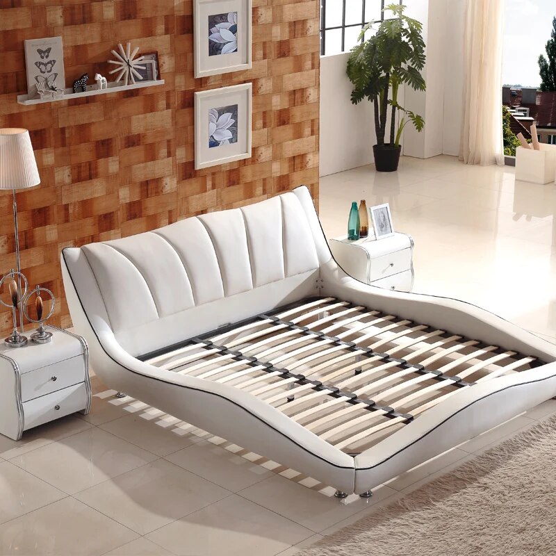 modern design Bed artificial leather wood bedroom furniture  200 x 180cm red and black