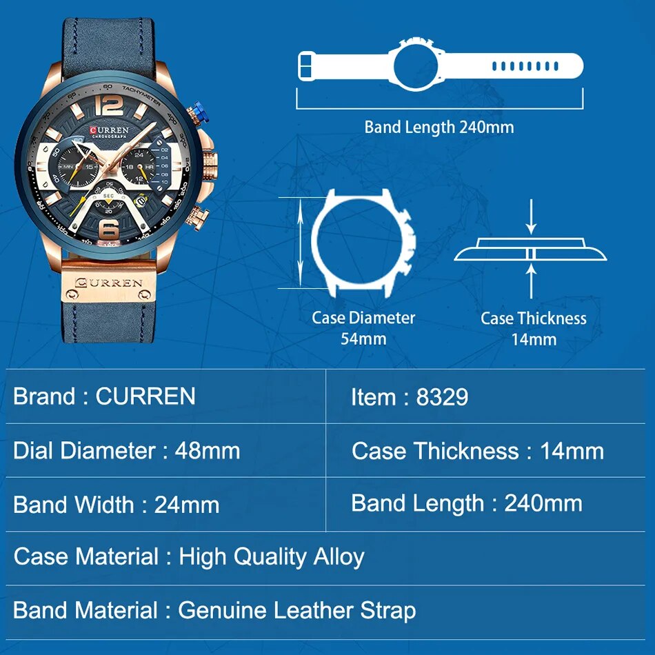 CURREN Blue Watches Top Brand Luxury Men Sport Watch Quartz Clock Man Casual Military Waterproof Wrist Watch Relogio Masculino