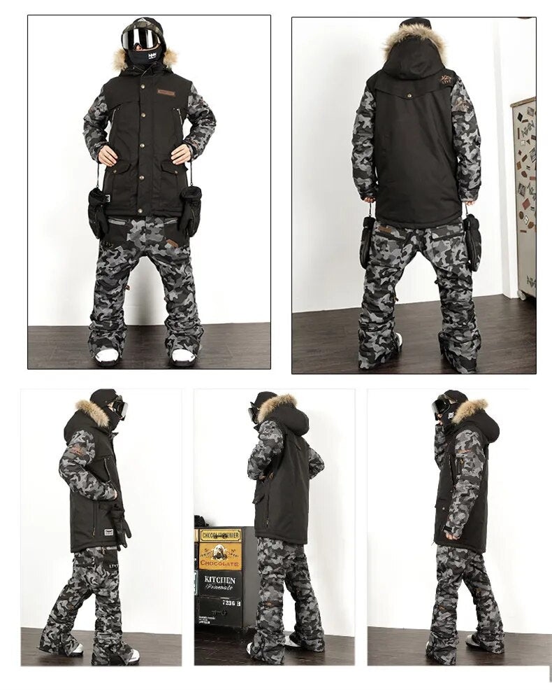 LTVT Brand Ski Suit Men/Women Snowboarding jackets+Pants Suits Warm Snow Coat Breathable Camouflage Waterproof Skiing Sets