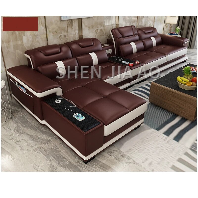 Multi-function Living Room Leather Sofa Simple Modern Smart Sofa Combination Large Size Leather Sofa 1PC