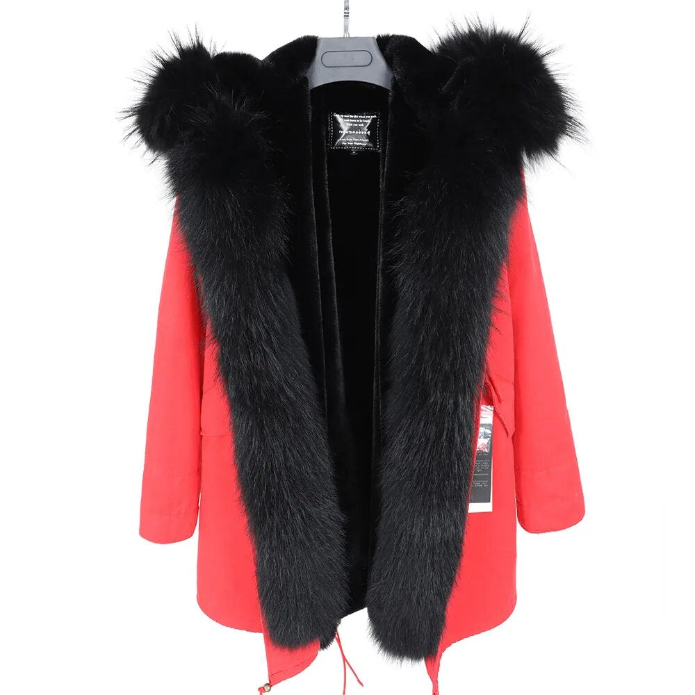 MAOMAOKONG 2022 New Natural Real Raccoon Fur Collar Winter Women's Clothing Thick Warm Coat Parkas Jacket Woman