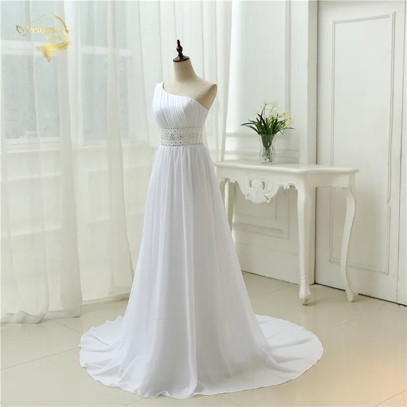 Vestidos De Novia Beach Wedding Dresses Beading Chiffon Plus Size One Shoulder Wedding Gowns Boho Bridal Dresses Custom Made
