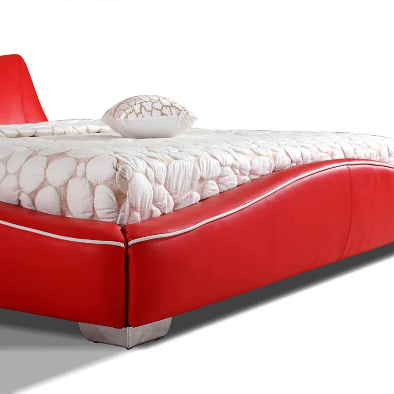 modern design Bed artificial leather wood bedroom furniture  200 x 180cm red and black