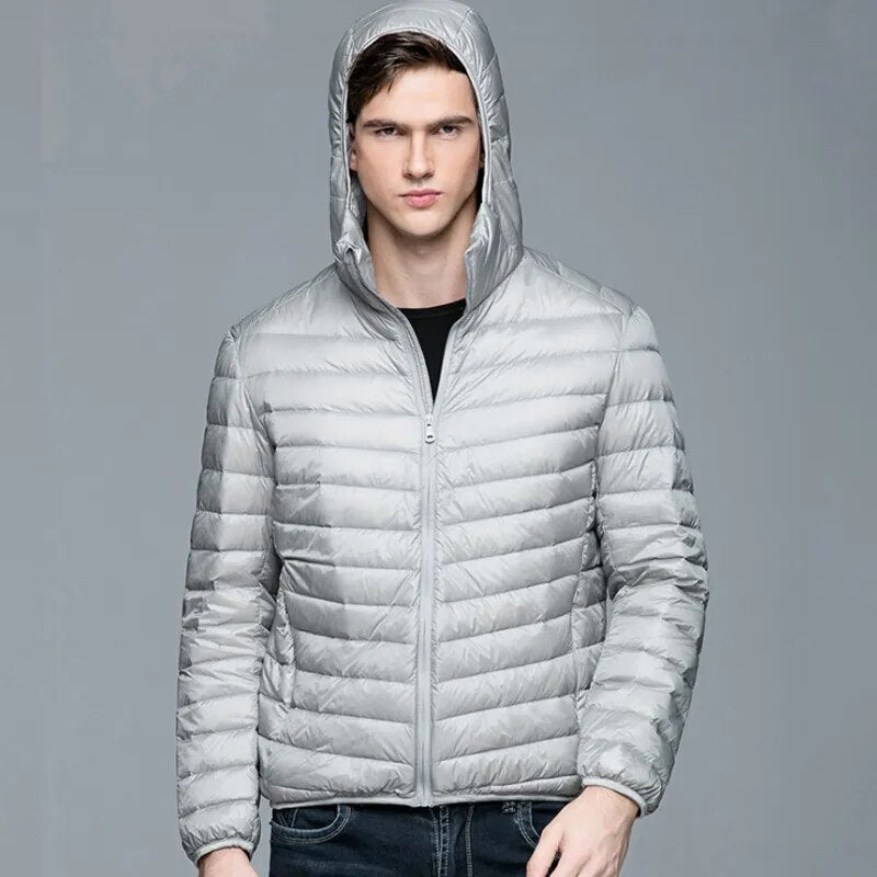 Men Fluffy Winter Coat Fashion Hooded Duck Down Jackets Ultralight Puffer Down Coat Portable Slim Feather Filling Parkas 5XL 6XL - KAISERINC