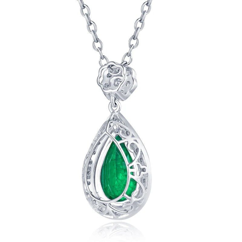 LANMI Luxury Custom Fine Jewelry in Solid 18K/AU750 White Gold Pear Shape Natural Emerald Diamonds Promised Pendant Necklace