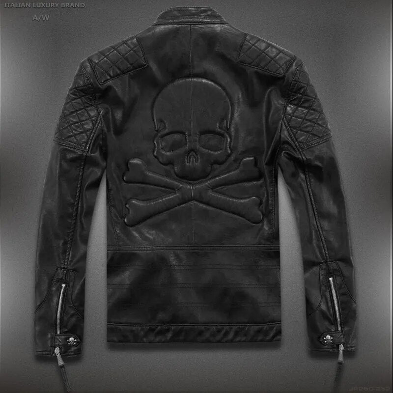 Hot ! High quality new Spring fashion leather jackets men, brand motorcycle leather jackets skull M-5XL - KAISERINC