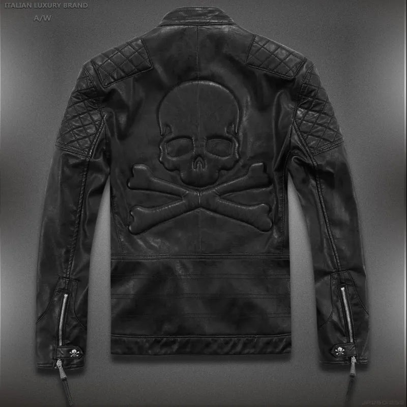 Hot ! High quality new Spring fashion leather jackets men, brand motorcycle leather jackets skull M-5XL - KAISERINC