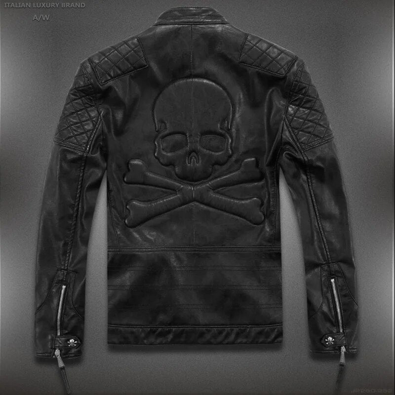 Hot ! High quality new Spring fashion leather jackets men, brand motorcycle leather jackets skull M-5XL