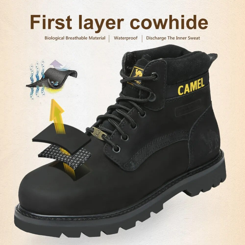 GOLDEN CAMEL Men's Shoes Quality Tooling Boots Genuine Leather Army Male Tactical Military Botas Rubber Cool Work Shoes For Men