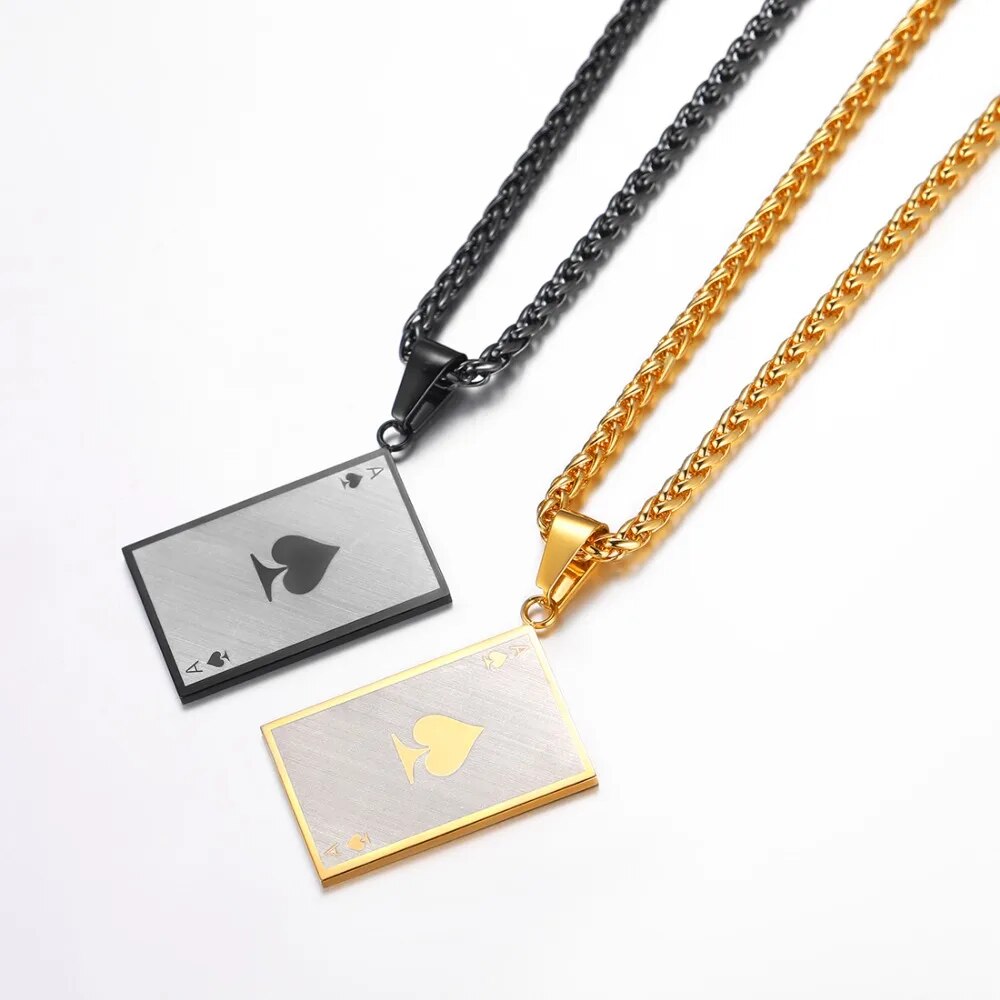 U7 Necklace Matte Poker Spade Ace Stainless Steel Pendant With Chains Gold/Black Color Christmas Gift Jewelry Necklaces P1137