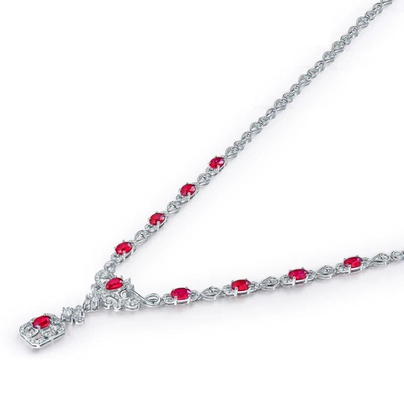 LOVERJEWELRY Luxury Diamonds Lady Ruby Necklace Special Design 18K White Gold For Women Party Fine Jewelry Christmas Wife Gift