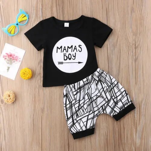 Fashion Newborn Infant Baby Boy Toddler Letter Printed  Boy Cotton T-shirt Tops+Short Outfit Clothes