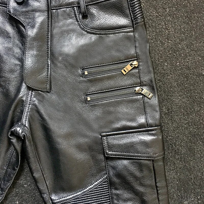 Men's Leather Pant Biker Pants Motorcycle  Slim Leather Skinny  Rock Pants Tight Gothic Leather Pants For Men TJ010