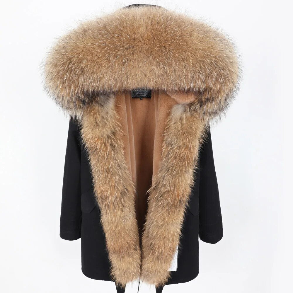 MAOMAOKONG 2022 New Natural Real Raccoon Fur Collar Winter Women's Clothing Thick Warm Coat Parkas Jacket Woman