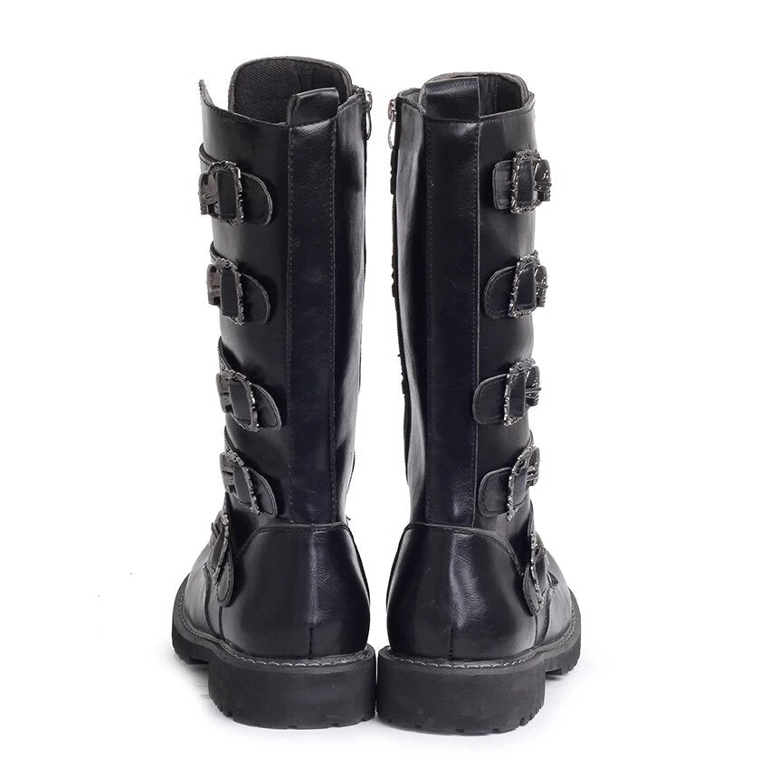 ZERO MORE Army Boots Men High Military Combat Boots Metal Buckle Punk Mid Calf Male Motorcycle Boots Lace Up Men's Shoes Rock