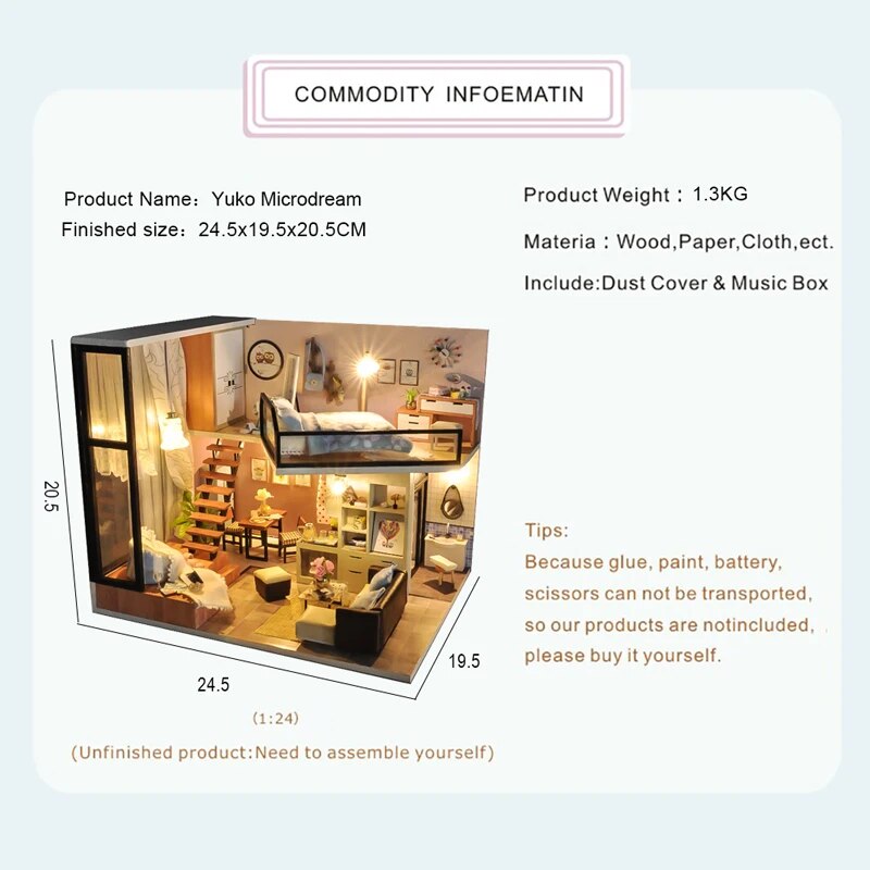 CUTEBEE Diy Doll House Wooden Doll Houses Miniature dollhouse Furniture Kit Toys for children Christmas Gift TD16