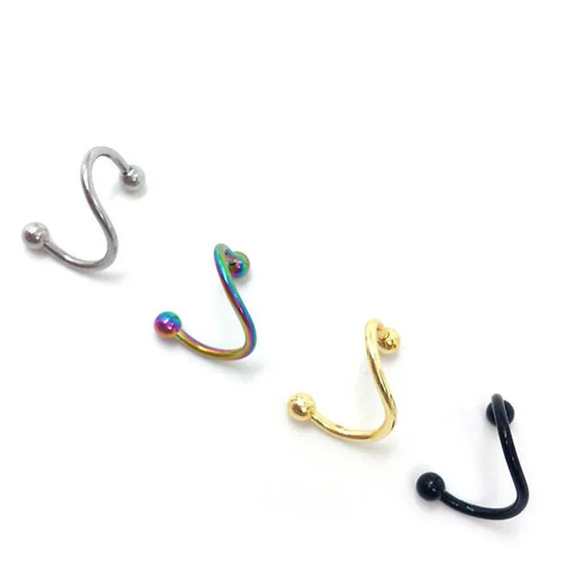 1Pair8mm Spiral Surgical Steel Spiral Twisted Lip Ring Nose Rings 16 Gauge Ear Cartilage Helix Piercing Body Accessories Jewelry