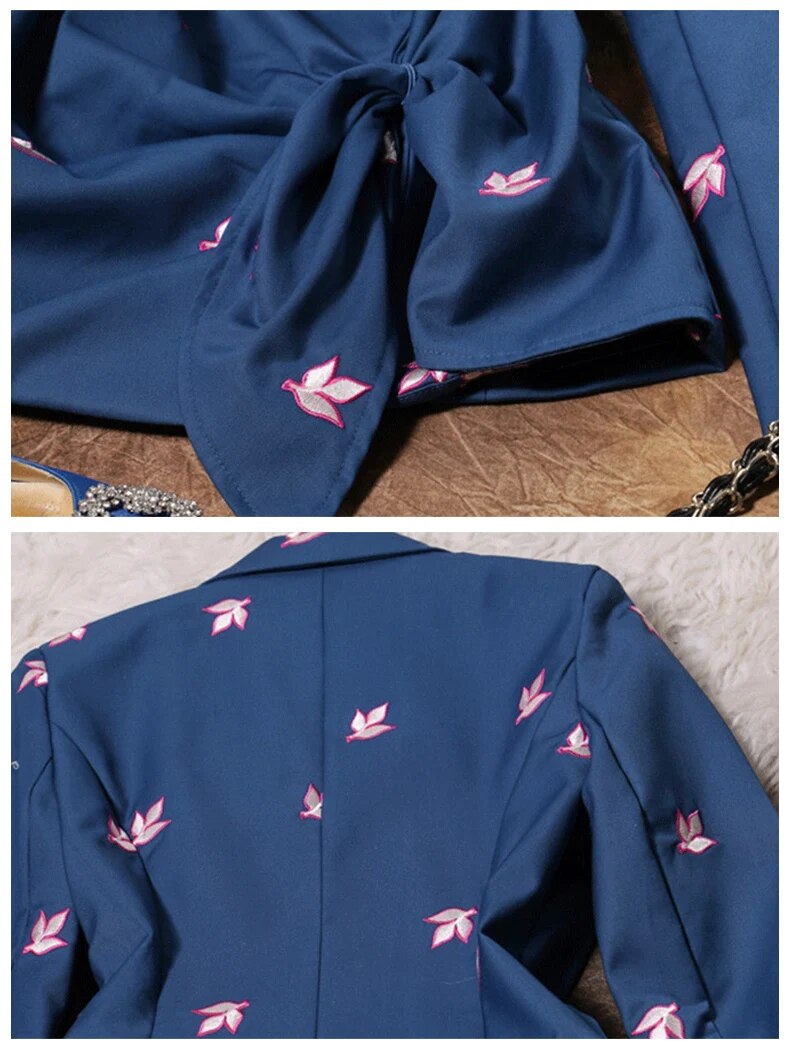 See Orange Slim Woman's Suit Spring Flowers Embroidery Business Pants Suits Formal Lady Office Sets SO6666